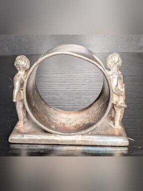Antique Meriden Britannia Figural Silverplate Napkin Ring Children Victorian 340